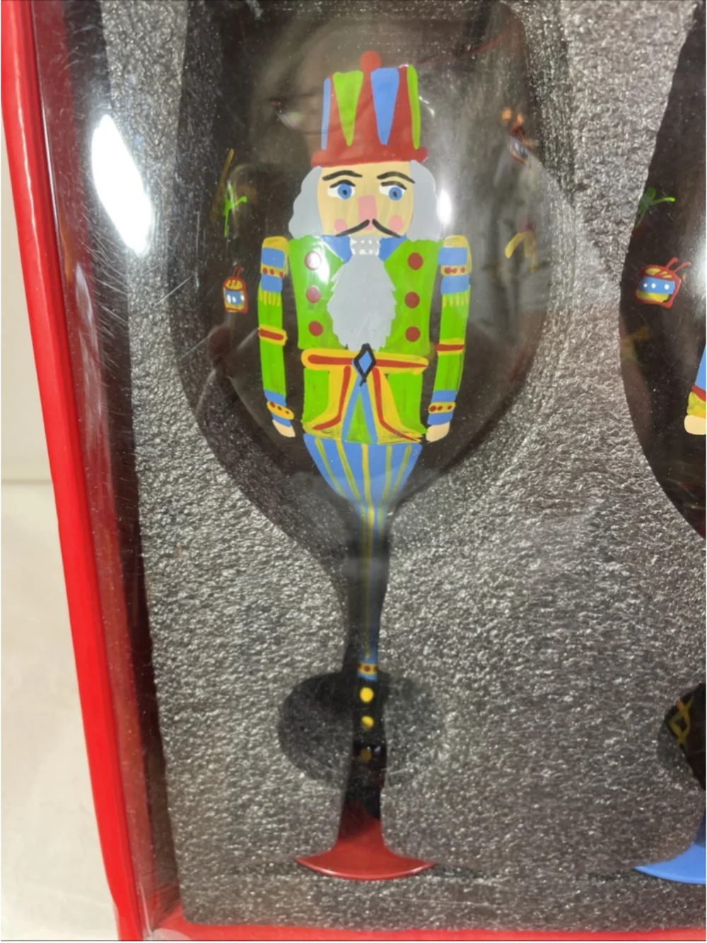 NIB Neiman Marcus Hand Painted Nutcracker Wine Glasses Set of 4 Christmas 9 inch
